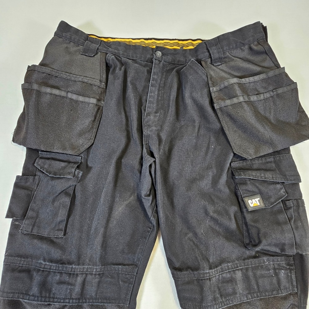CAT Caterpillar Pants Mens 34 32 Black Trademark Work Cargo Tool Pockets C172